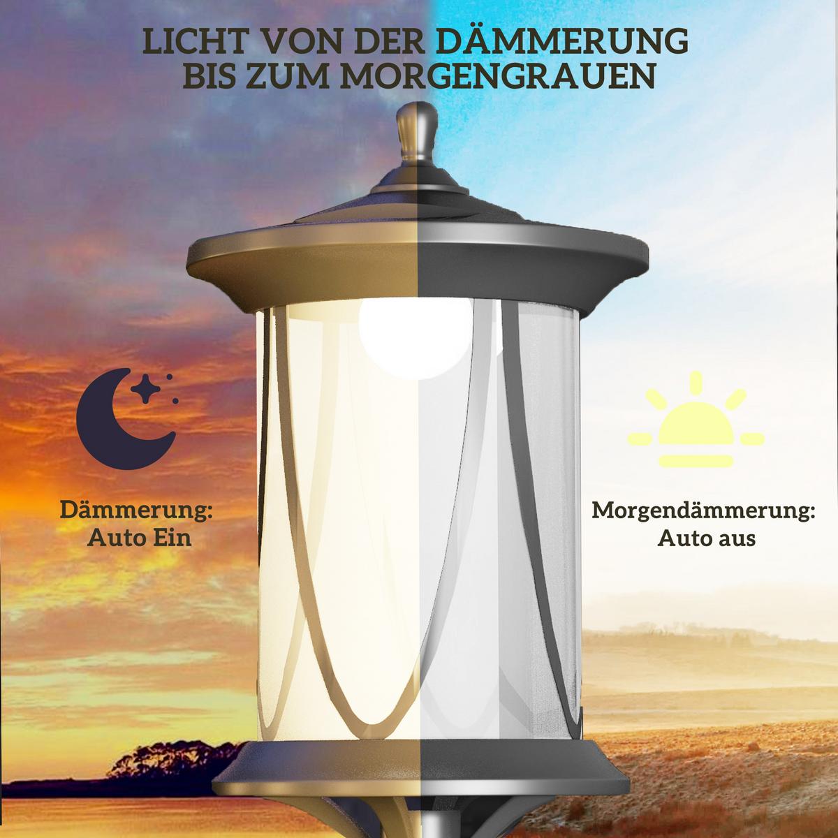 SOLAR Gartenlaterne 127 cm Gartenlampe mit Kaltweiß LED Licht für Außen, Schwarz - Schwarz, Kunststoff (17/17/127cm) - Outsunny