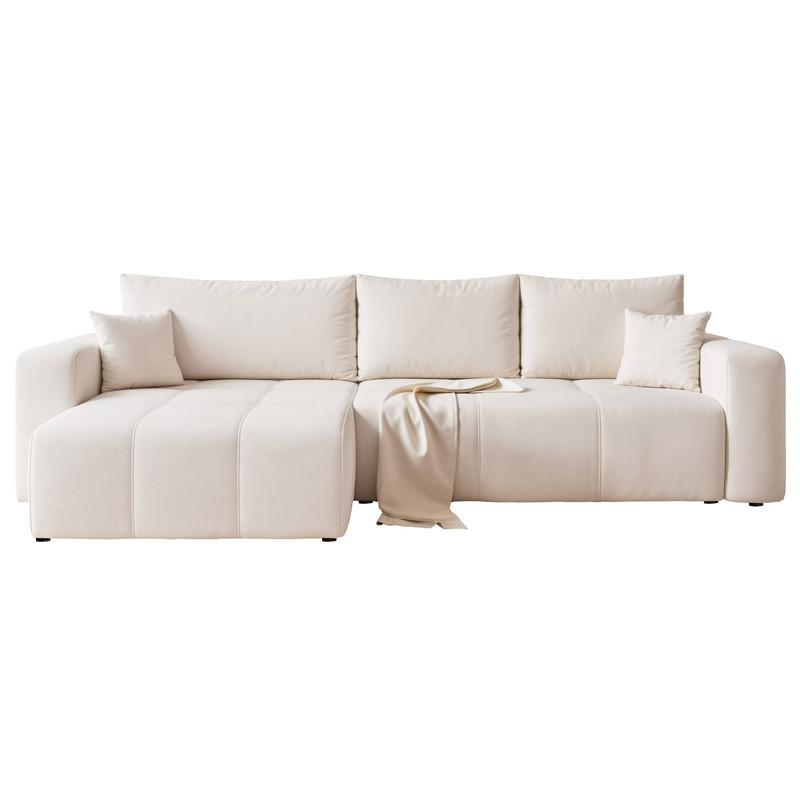 ECKSOFA PEDRO mit Schlaffunktion und Bettkasten Creme - Creme, Holzwerkstoff/Textil (278/145cm) - Idohome