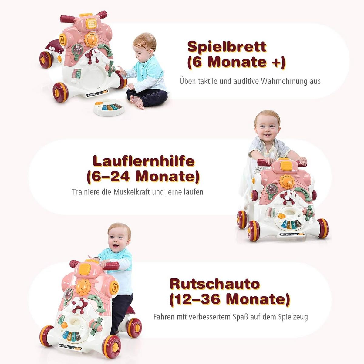 LAUFLERNWAGEN Pink - Pink, Kunststoff (56/46/46cm) - COSTWAY