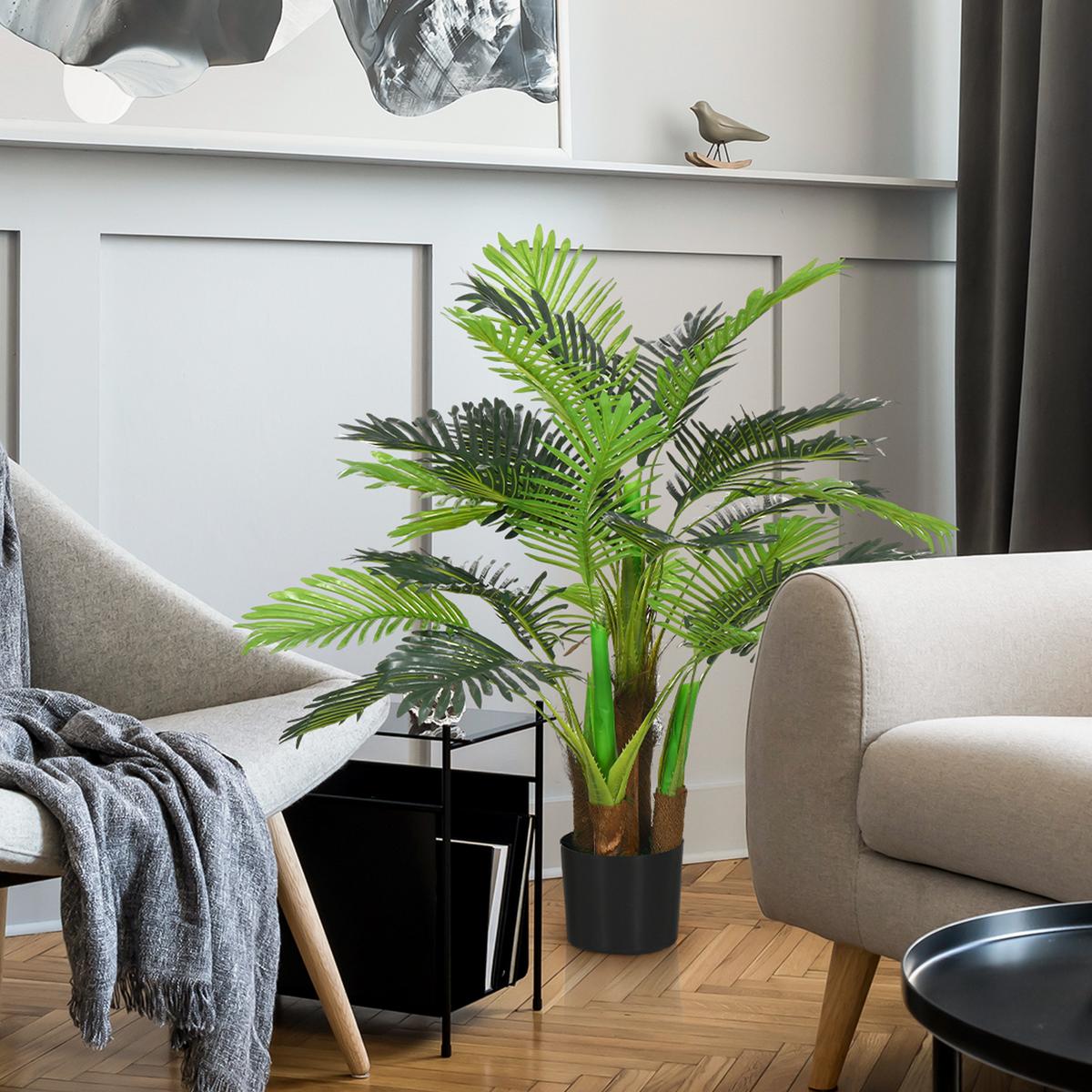 KÜNSTLICHE Pflanzen, Kunst Palme, 100 cm Kunstpflanze mit 27 Zweige Grün - Grün, Kunststoff (100cm) - HOMCOM