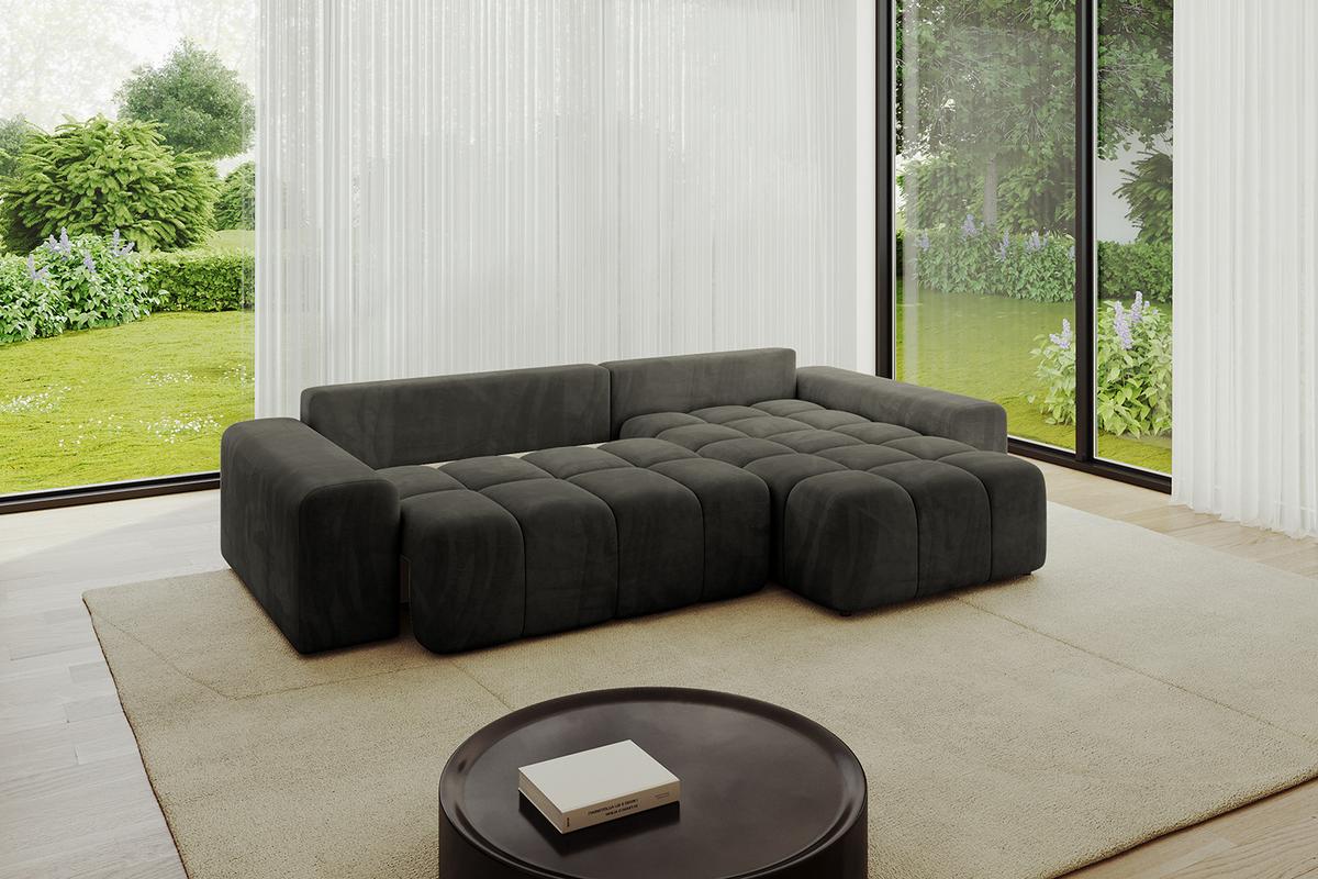 ECKSOFA Ottomane rechts ENIL-L 297x189x68 Schwarz Velours - Schwarz, Holzwerkstoff/Kunststoff (189/297cm) - ALTDECOR