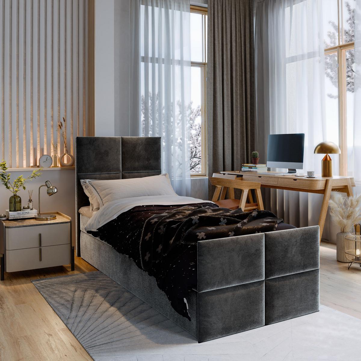 BOXBETT ARIEL 80 80x200 cm mit Matratze und Topper - Dunkelgrau - Dunkelgrau, Holz (80/200cm) - MASSENO