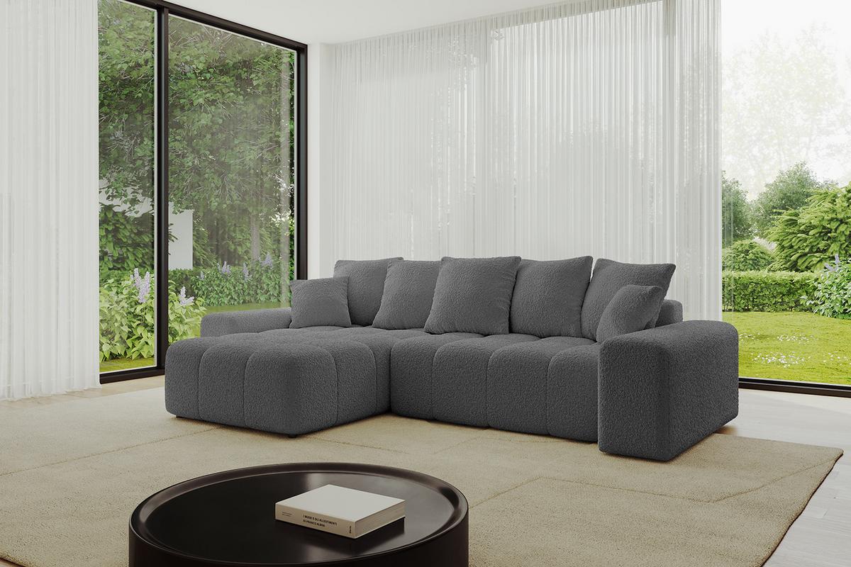 ECKSOFA Ottomane links ENIL-L 297x189x68 Grau Bouclé - Platinfarben, Holzwerkstoff/Kunststoff (297/189cm) - ALTDECOR