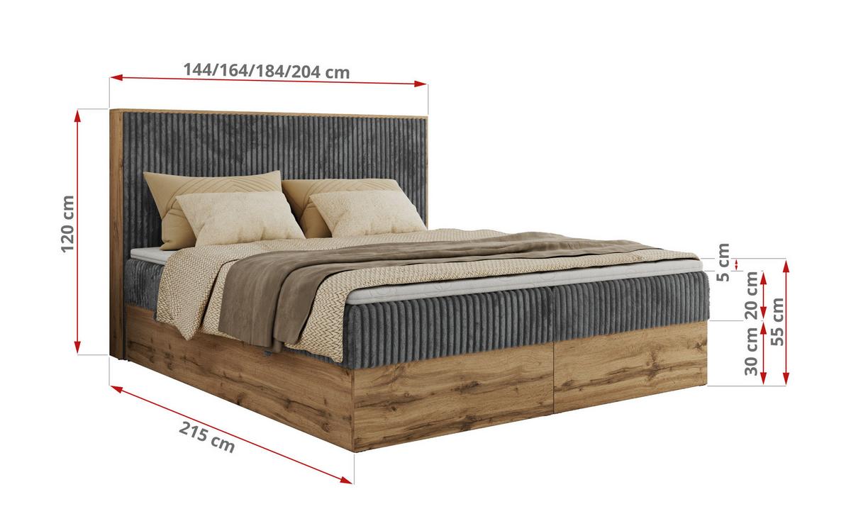 BOXBETT WOOD CLASSIC 160/200 - Grau Cord - H4 - Grau, Textil (160/200cm) - MKS