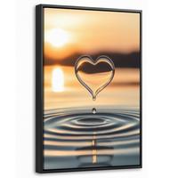 LEINWAND Bilder mit Rahmen - Herz - Wasser - Sonnenuntergang - Natur - Zen - 20x30 - Bernsteinfarben, Textil (20/30cm) - MuchoWow