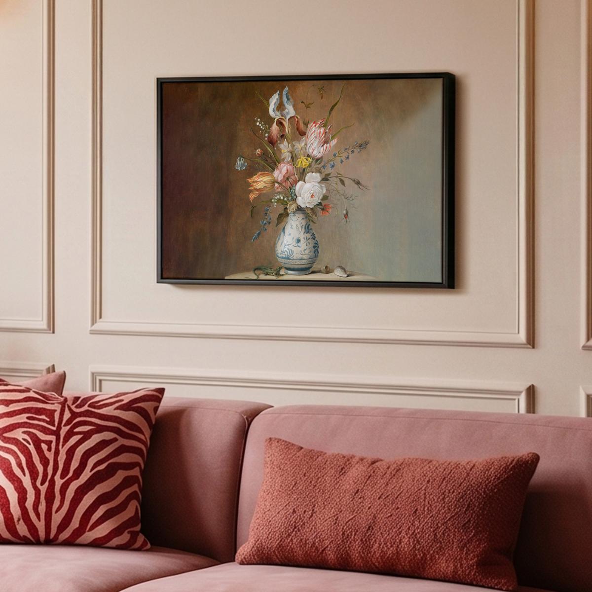 LEINWAND Bilder mit Rahmen - Alte Meister - Blumen - Balthasar van der Ast - 60x40 - Hellbraun, Textil (60/40cm) - MuchoWow