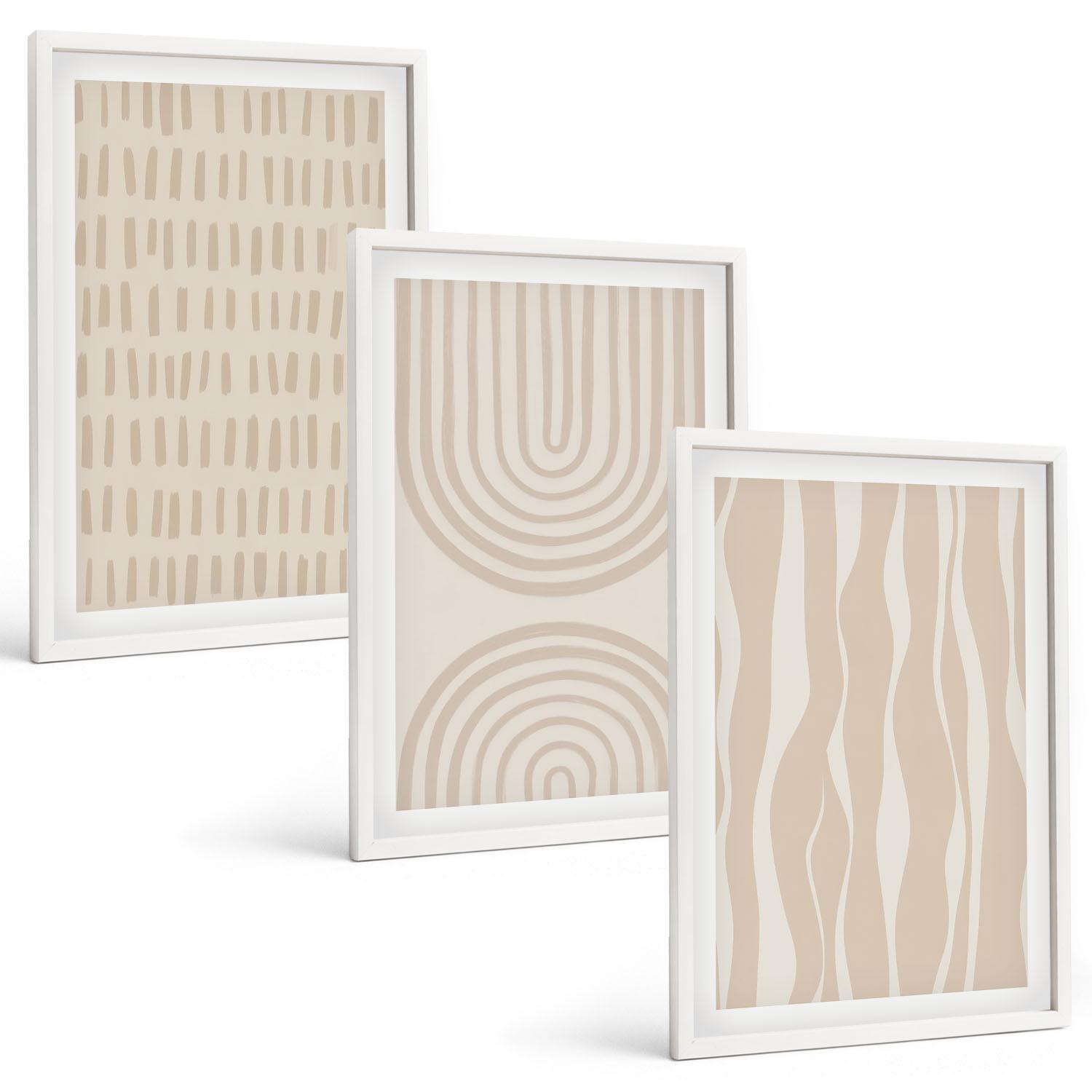 BILDER SET 3er Set - 40x60 cm Weißer Rahmen - Abstrakte beige Muster - Weiß, Kunststoff (40/60cm) - TULUP