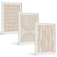 BILDER SET 3er Set - 40x60 cm Weißer Rahmen - Abstrakte beige Muster - Weiß, Kunststoff (40/60cm) - TULUP