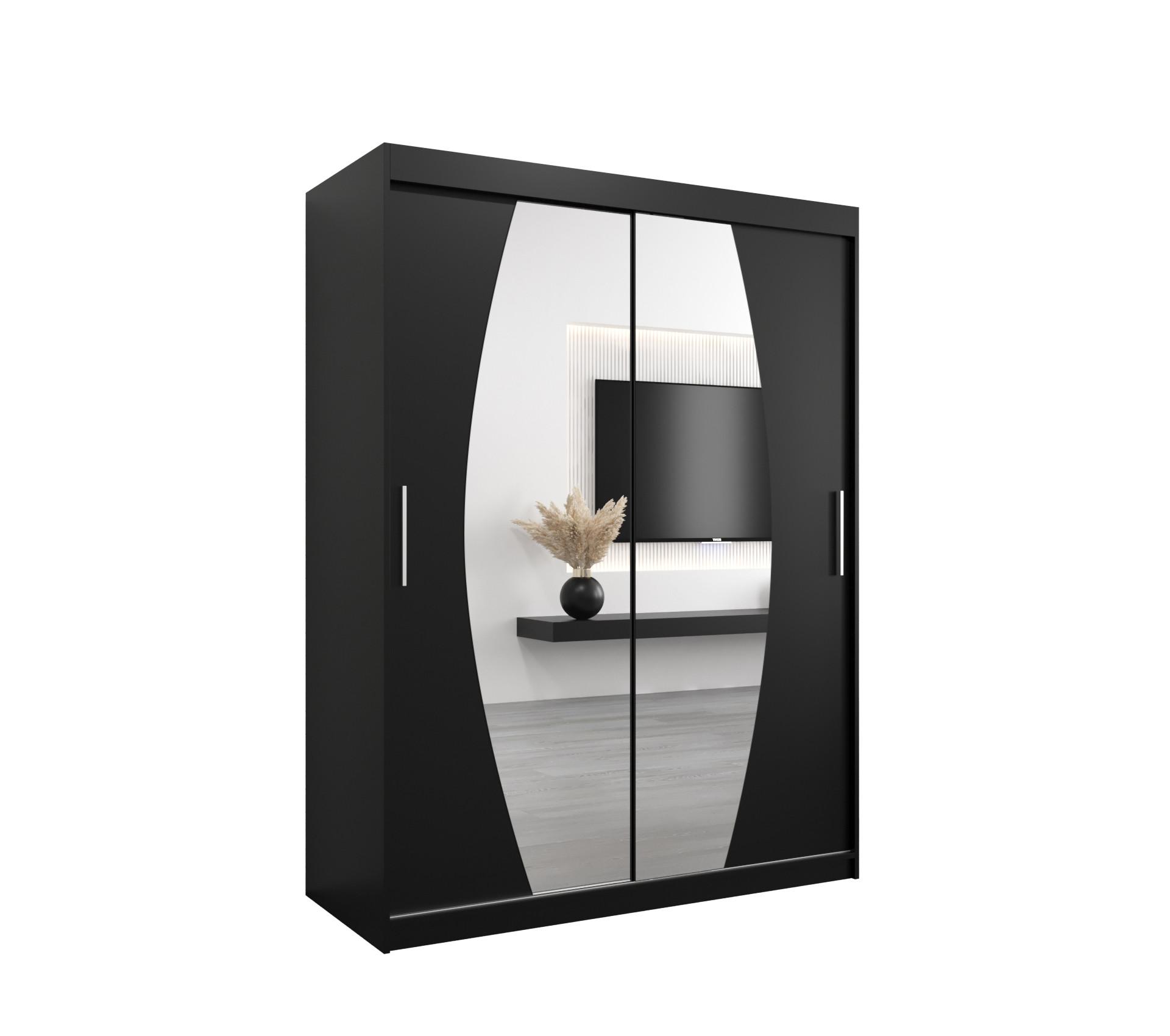 SCHWEBETÜRENSCHRANK 200/150/62 2-türig - Silberfarben/Schwarz, Holz/Kunststoff (150/200/62cm) - MÖBEL KRYSPOL