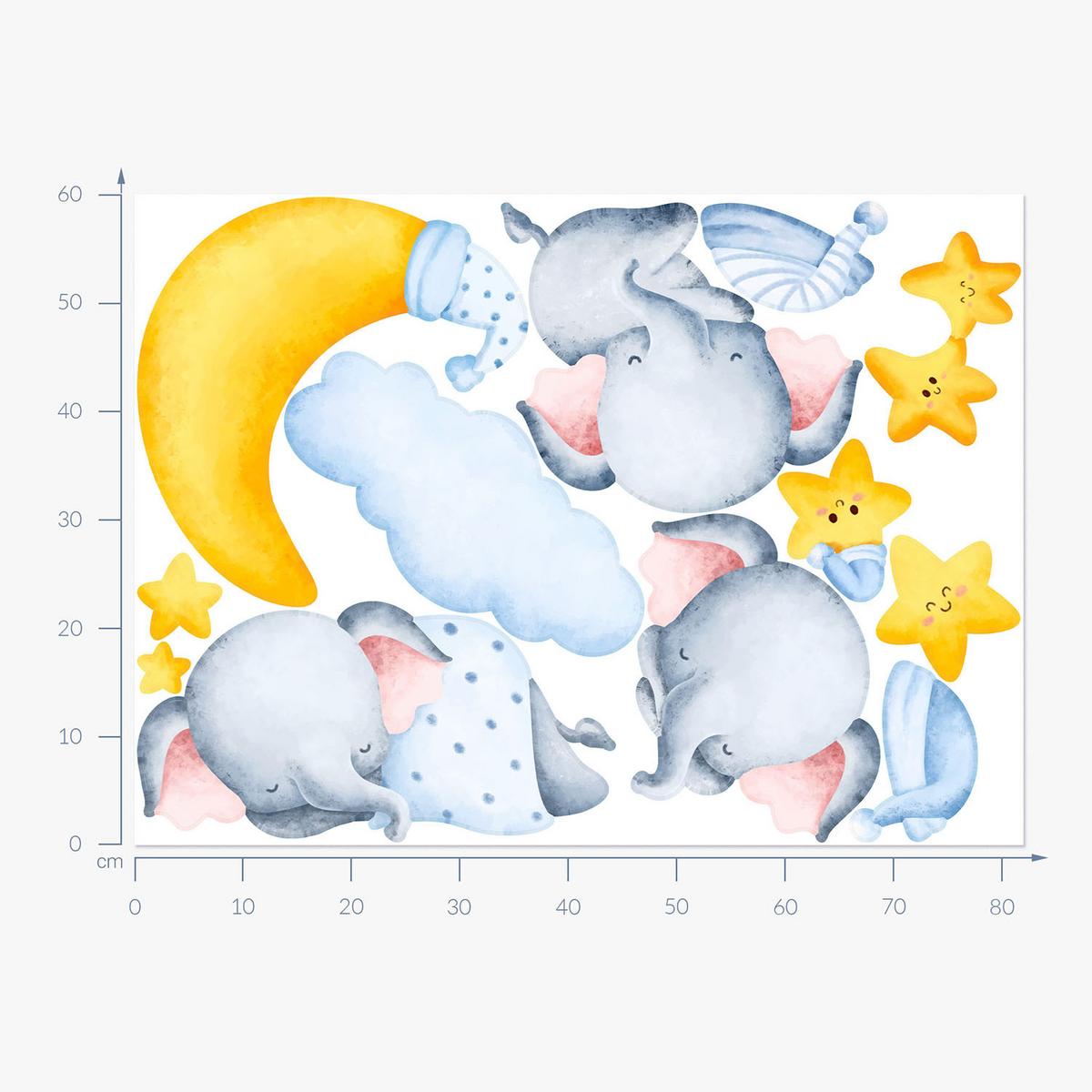 WANDAUFKLEBER 60x82cm - Wolkenelefanten - Multicolor, Kunststoff (60/82/0.1cm) - Wallfluent