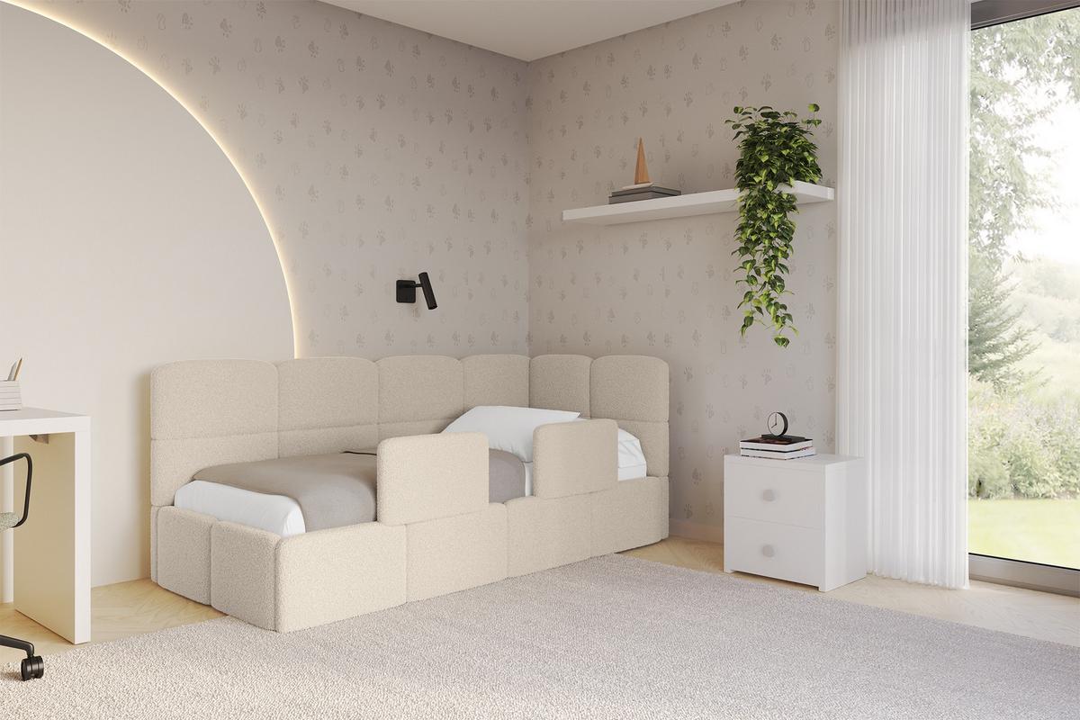 EINZELLBETT Jugendbett mit Bettkasten, Links - KIVY 90x200 Dunkelbeige - Cappuccino, Holzwerkstoff/Textil (90/200cm) - ALTDECOR