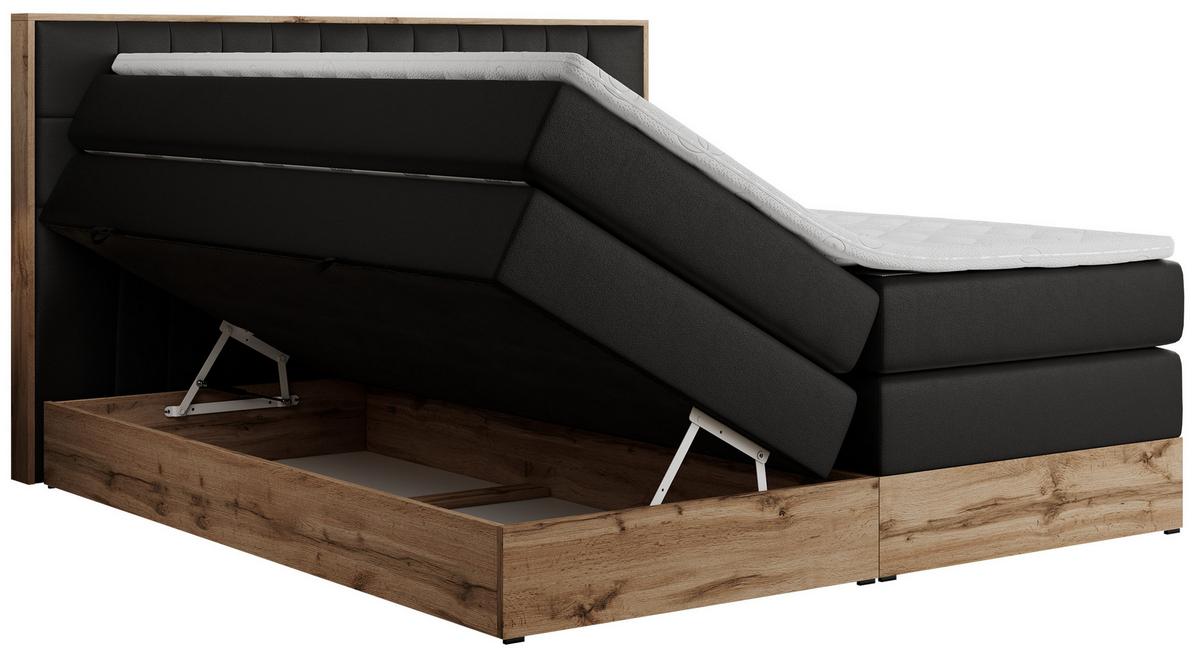 BOXSPRINGBETT AMORE KING 140/200 Schwarz Kunstleder - H3 - Schwarz, Holz/Textil (140/200cm) - MKS