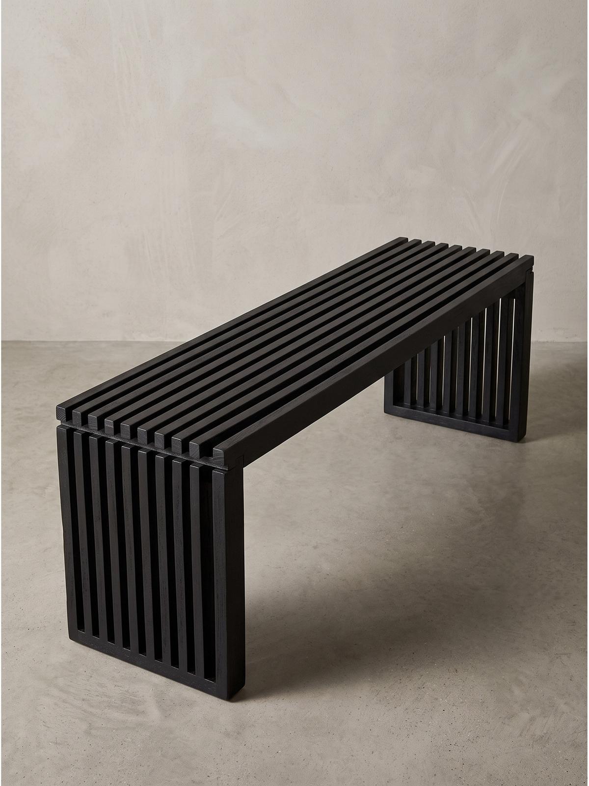 SITZBANK PALLANZA, Akazie Massivholz, Schwarz, 120 x 35 x 45 cm - Schwarz, Holz (120/45/35cm) - KADIMA DESIGN