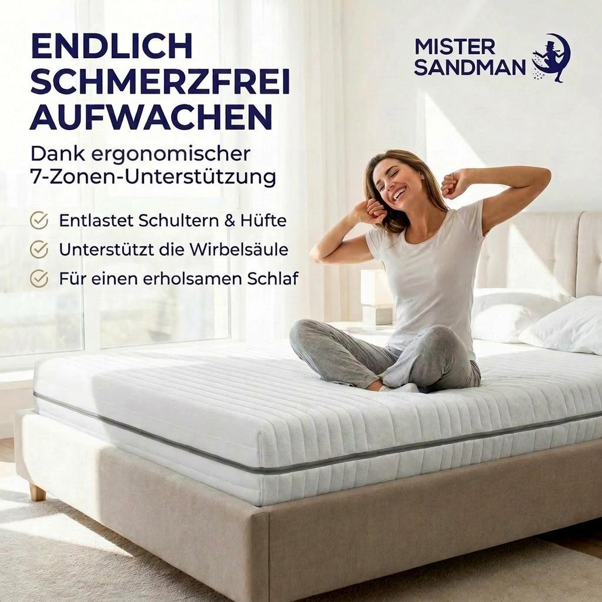 KALTSCHAUMMATRATZE 100x200 cm – 25 cm Komforthöhe – 7 Zonen – H2 H3 – ergonomisch - Weiß, Textil (100/200cm) - Mister Sandman