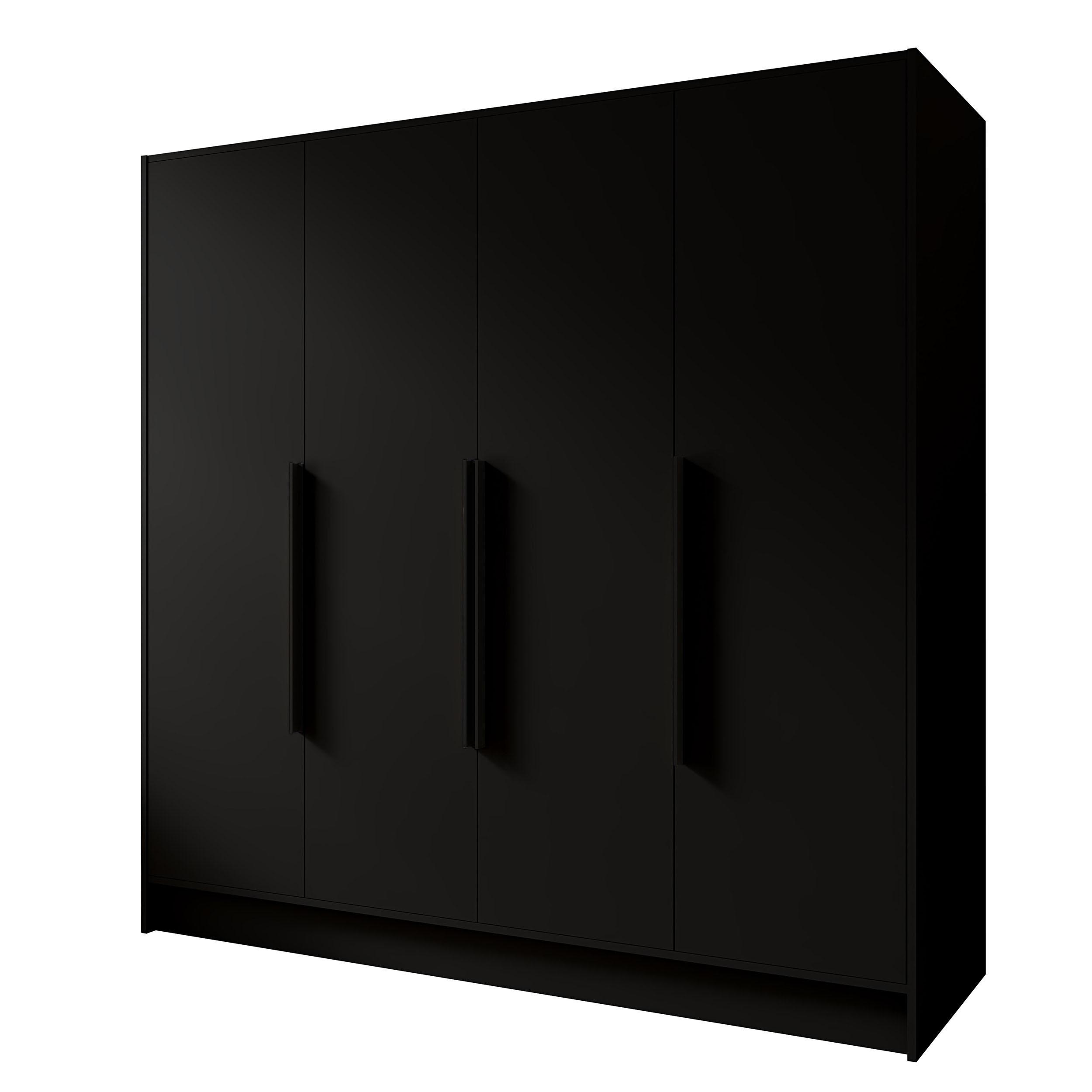 DREHTÜRENSCHRANK Pavia ohne Spiegel, Schwarz mit mit schwarzen Griffen, 200 cm - Schwarz, Holzwerkstoff (200/200/51cm) - Beautysofa