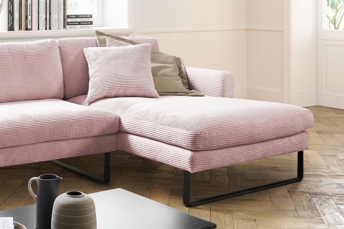 ECKSOFA RICARDA Pink Cord - Schwarz/Rosa, Textil/Metall (298/154cm) - KAWOLA