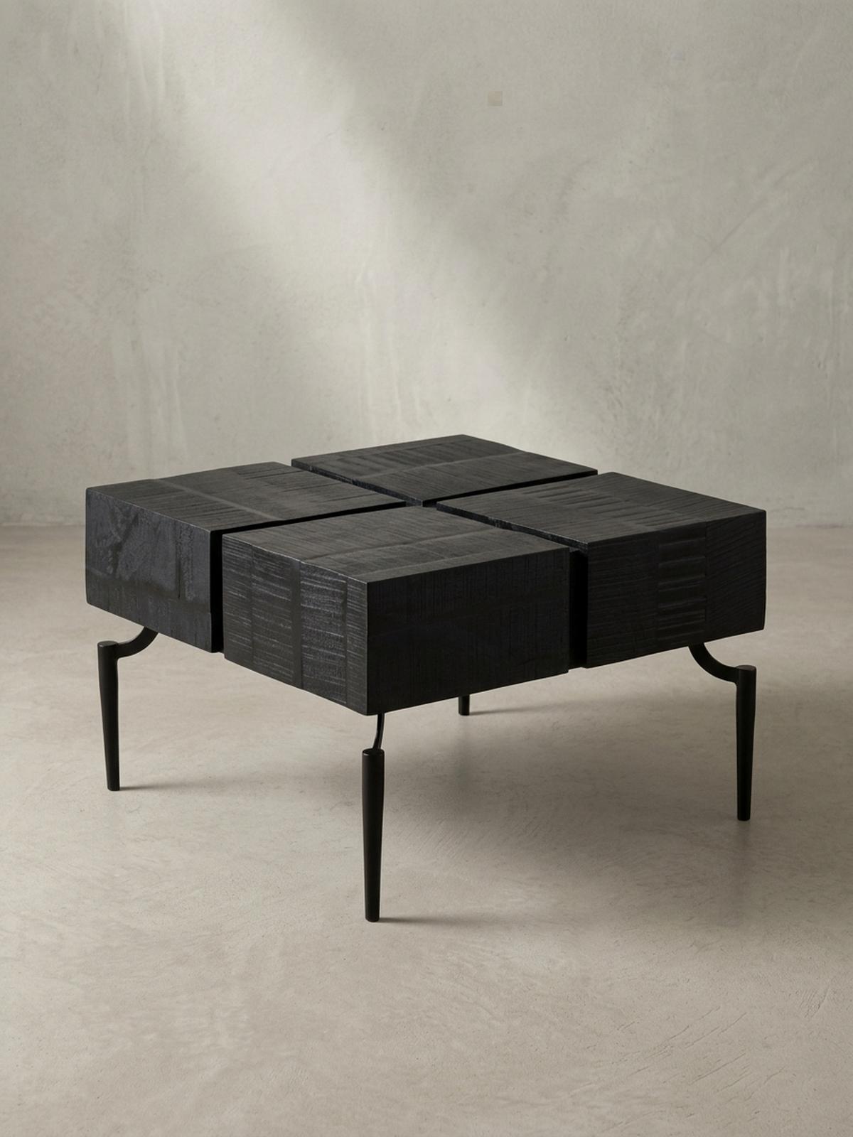 COUCHTISCH Massivholz Quadratisch Metallgestell Würfel-Form Modern, Schwarz 60x60x40 cm - Schwarz, Holz/Metall (60/60/40cm) - KADIMA DESIGN