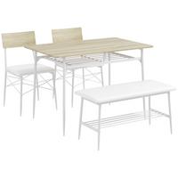 ESSGRUPPE 4er-Set, Esstisch mit Bank und 2 Stühlen, Küchentisch-Set mit Ablage - Eichefarben/Weiß, Kunststoff/Metall (70/75/110cm) - HOMCOM