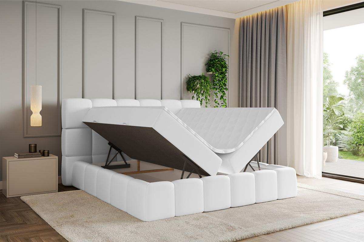 BOXBETT - AURI-H3 - 160x200 Weiß Kunstleder - Weiß, Holzwerkstoff (160/200cm) - ALTDECOR