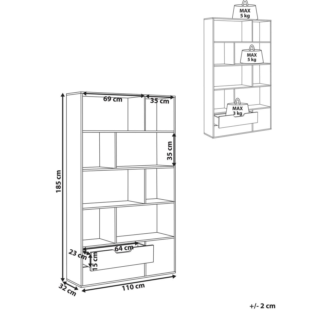 BÜCHERREGAL 185 cm Braun/Weiß Wadena - Braun, Holzwerkstoff (110/185/32cm) - Beliani