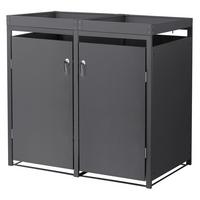 MÜLLTONNENBOX 2er mit Pflanzdach Anthrazit - Anthrazit, Metall (132/124/80cm) - ML-DESIGN