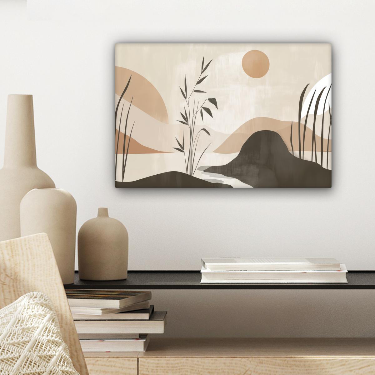 LEINWANDBILD Japandi - Landschaft - Beige Deko Schlafzimmer 30x20 cm - Cognac, Textil (30/20cm) - MuchoWow
