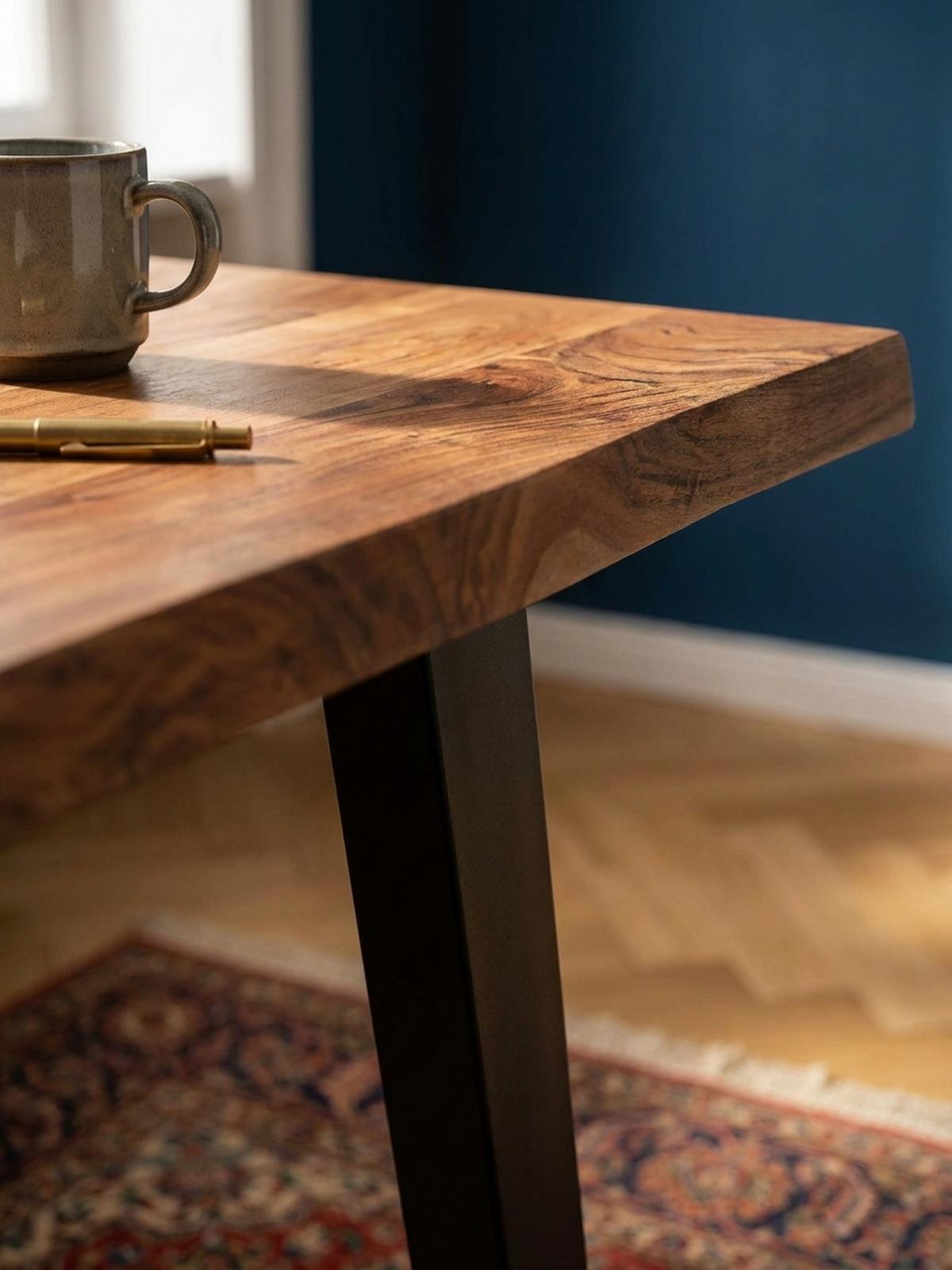 SCHREIBTISCH Massivholz Baumkante U-Gestell Handarbeit ATOLL, Goldbraun-Schwarz 120x60x76 cm - Schwarz/Braun, Holz/Metall (60/120/76cm) - KADIMA DESIGN