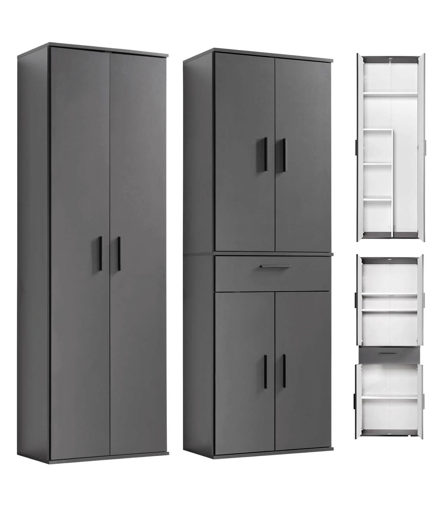MEHRZWECKSCHRANK SET Der Allzweckwaffe - Anthrazit/Schwarz, Holzwerkstoff (60/180/34cm) - Mokebo