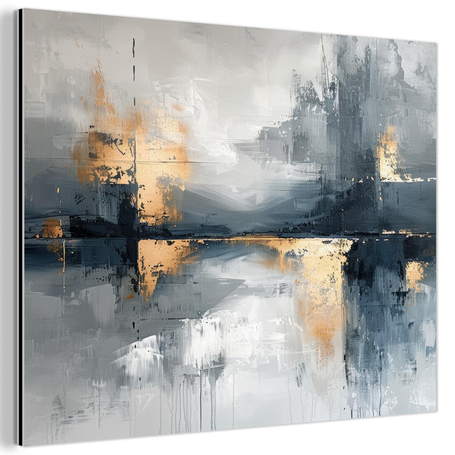 METALLBILD Kunst - Grau - Gold - Abstrakt 40x30 cm - Dunkelgrau, Metall (40/30cm) - MuchoWow