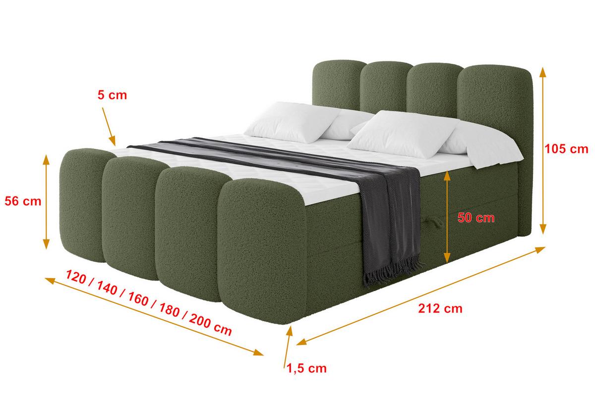 BOXBETT mit Matratze H3 - NINA-Z - 120x200 cm Grün - Dunkelgrün, Holzwerkstoff (120/200cm) - ALTDECOR