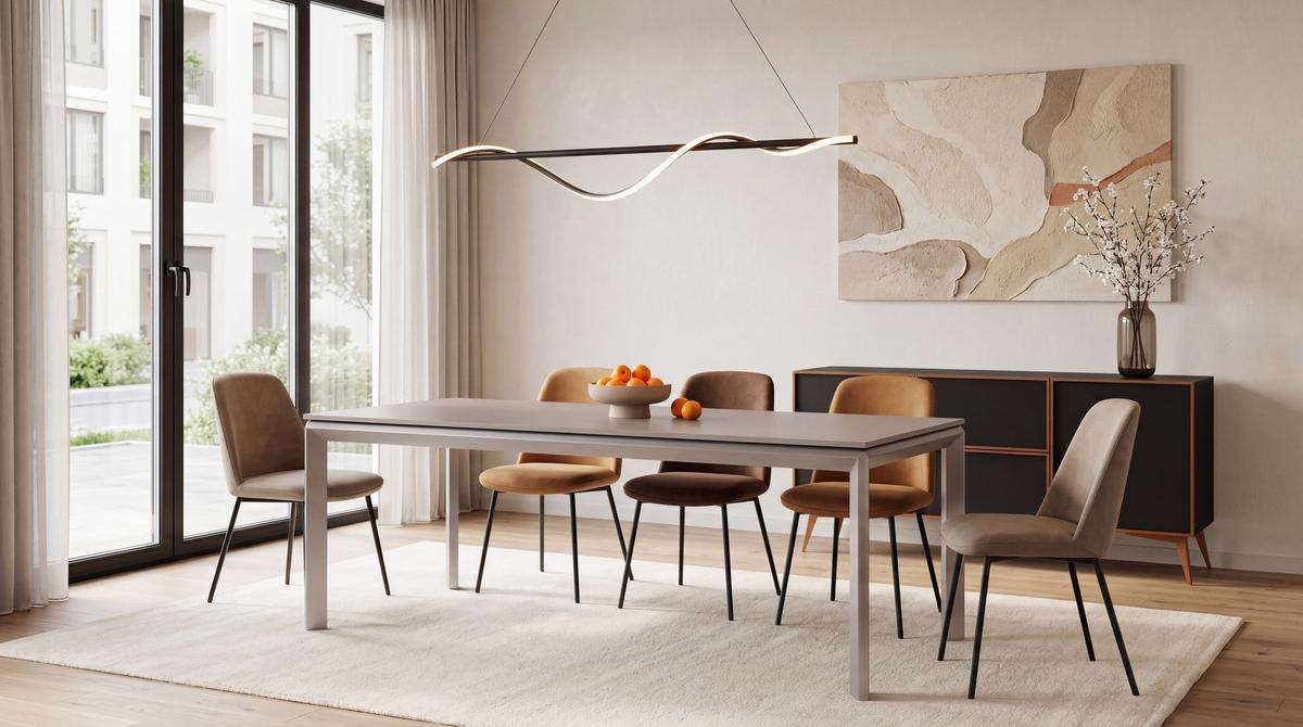 ESSTISCH Elan rechteckig ausziehbar verlängerbar mit Schwarzen Metallbeinen, Kaschmir 160-250/90/76 cm - Kaschmir/Beige, Holzwerkstoff/Metall (90/250/76cm) - WFL GROUP