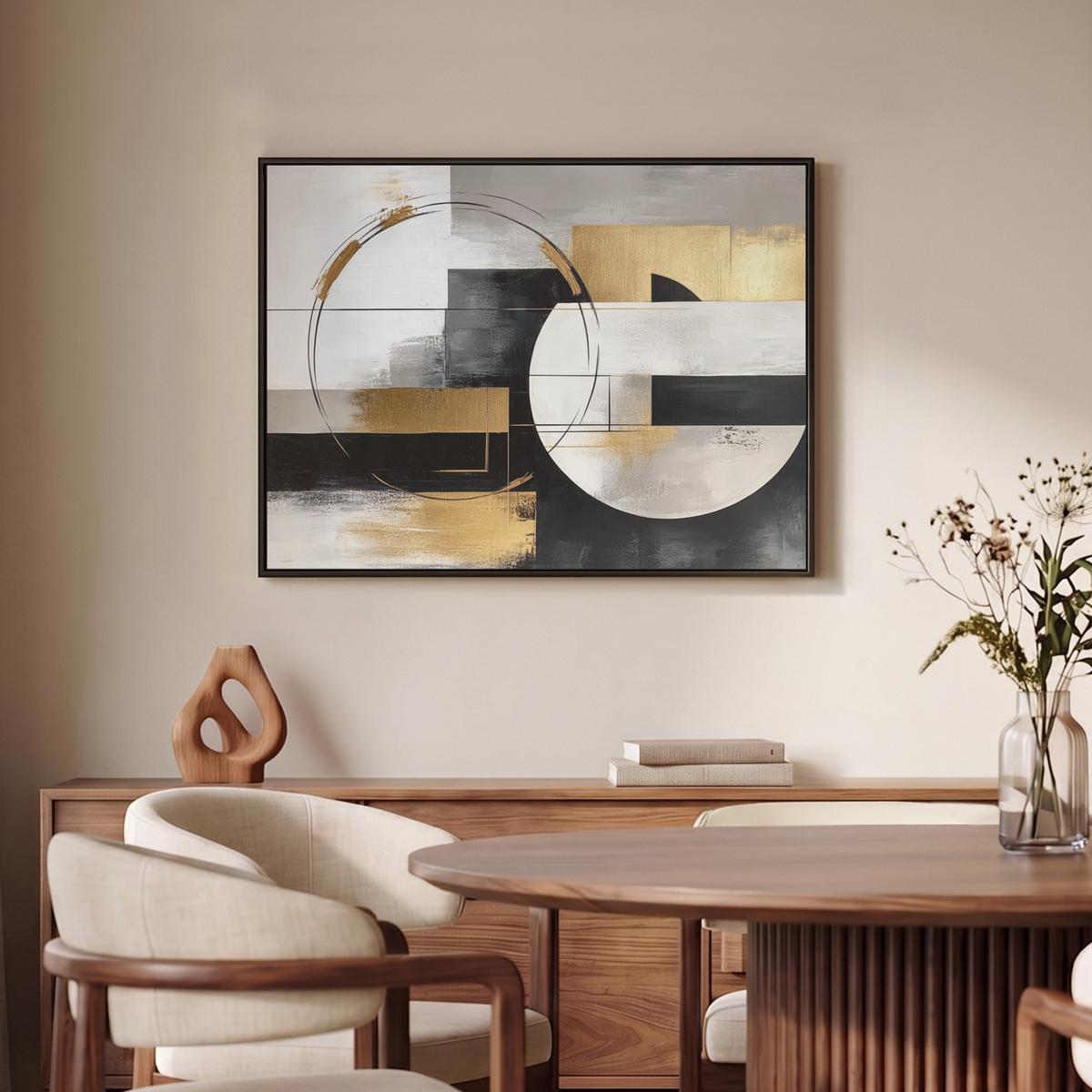 LEINWAND Bilder mit Rahmen - Abstrakt - Gold - Silber - Formen - Ästhetik - 80x60 - Multicolor, Textil (80/60cm) - MuchoWow