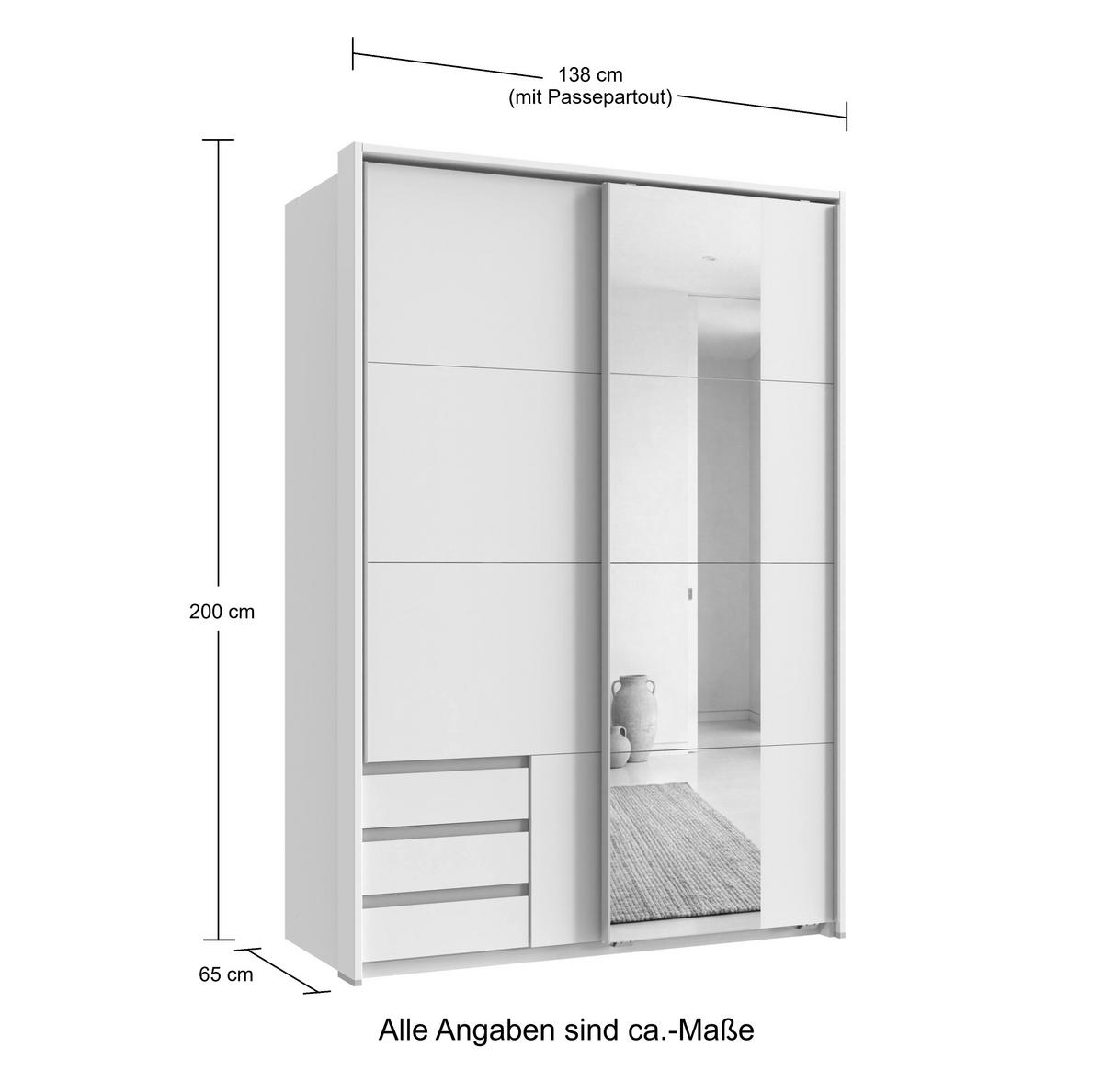 SCHWEBETÜRENSCHRANK 2-türig B138/H200/T65 cm, Passepartout-Kleiderschrank in Eiche Dekor mit Spiegel, 1x Tür & sichtbare Schubkästen in Grafit / 22685 - Eichefarben/Graphitfarben, Holz/Holzwerkstoff (138/200/65cm) - luma-home