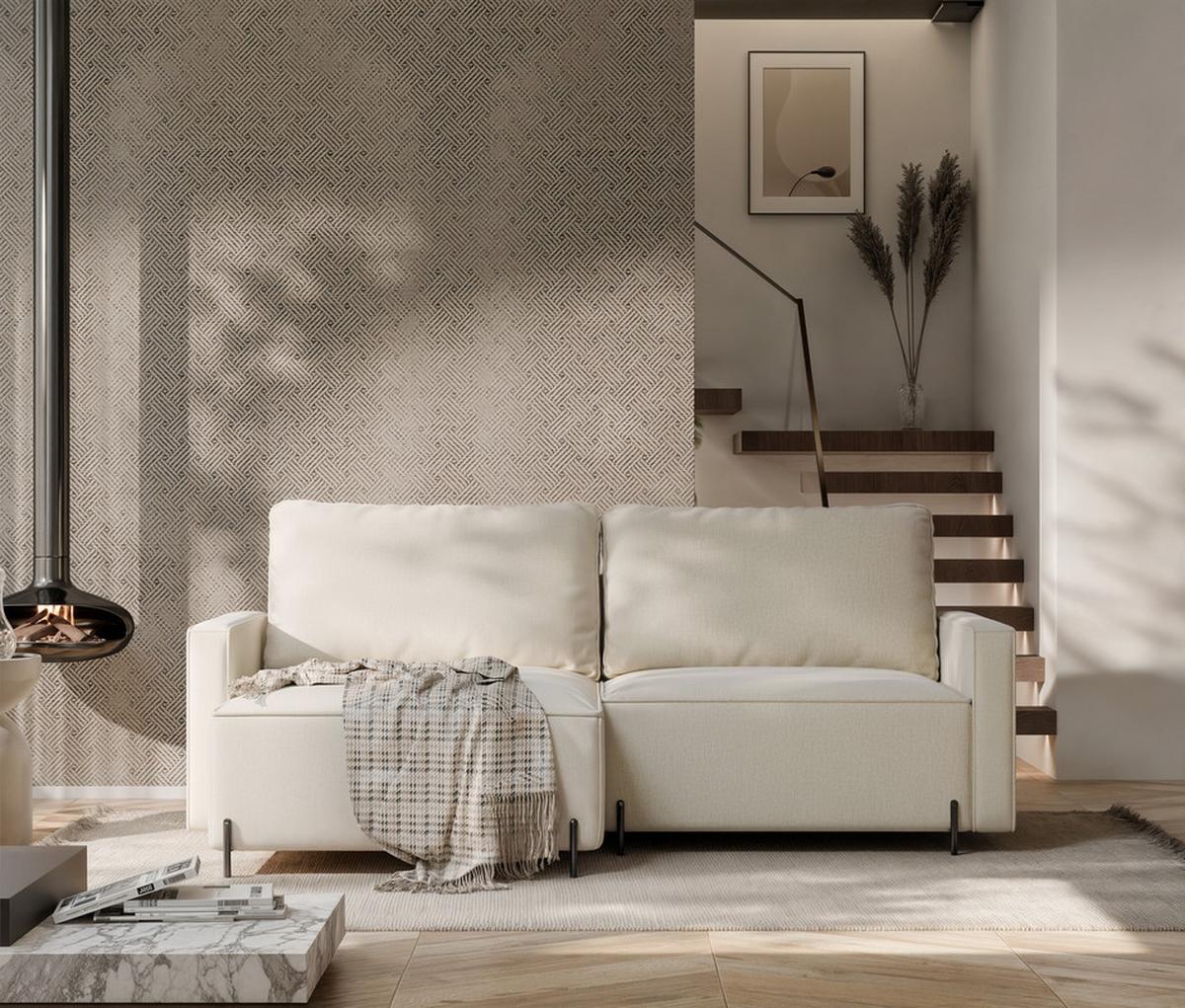 ECKSOFA LEO Links, mit Schlaffunktion und Bettkasten, Creme - Creme, Textil/Metall (229/148cm) - Idohome
