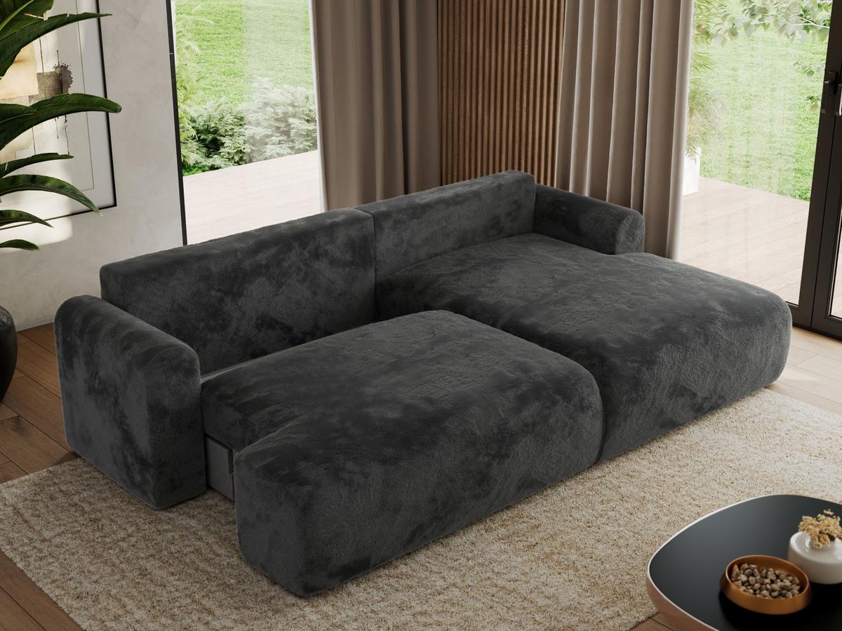 ECKSCHLAFSOFA TONO L Dunkelgrau Plüsch - rechts - Dunkelgrau/Schwarz, Kunststoff/Textil (150/260cm) - MKS