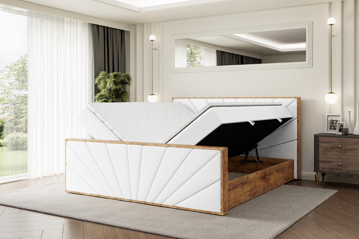 BOXBETT mit Matratze H4 und Lattenrost - LOLLI6-Z - 180x200 - Weiß Kunstleder - Weiß, Holzwerkstoff (180/200cm) - ALTDECOR