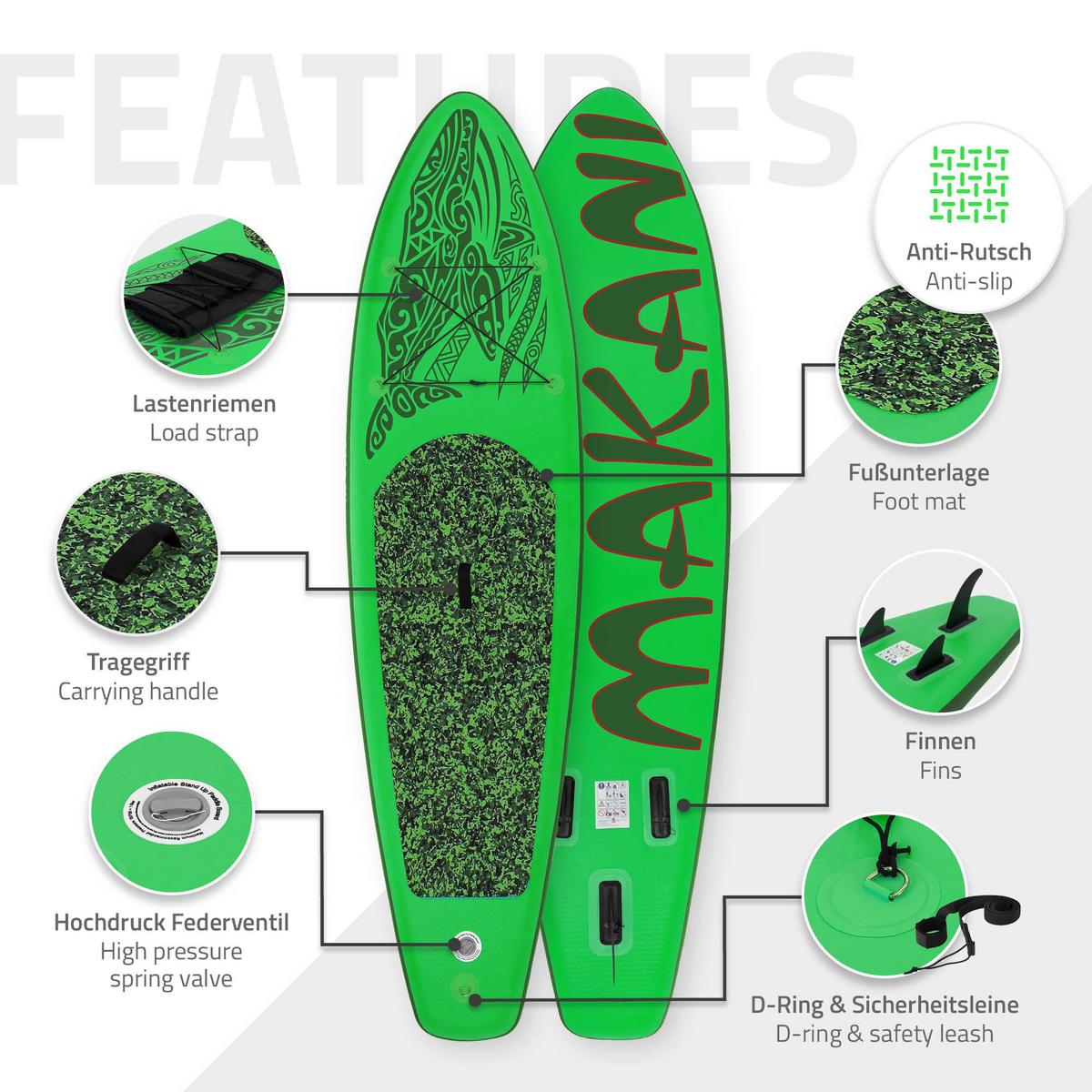 STAND UP PADDLE BOARD Makani Grün - Grün, Kunststoff (320/80/15cm) - ECD-Germany