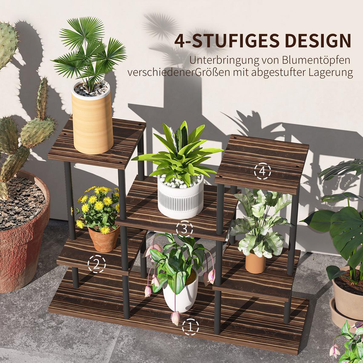 BLUMENSTÄNDER Stahl Tannenholz Verkohlt - Dunkelbraun, Metall (24/61.5/80cm) - Outsunny