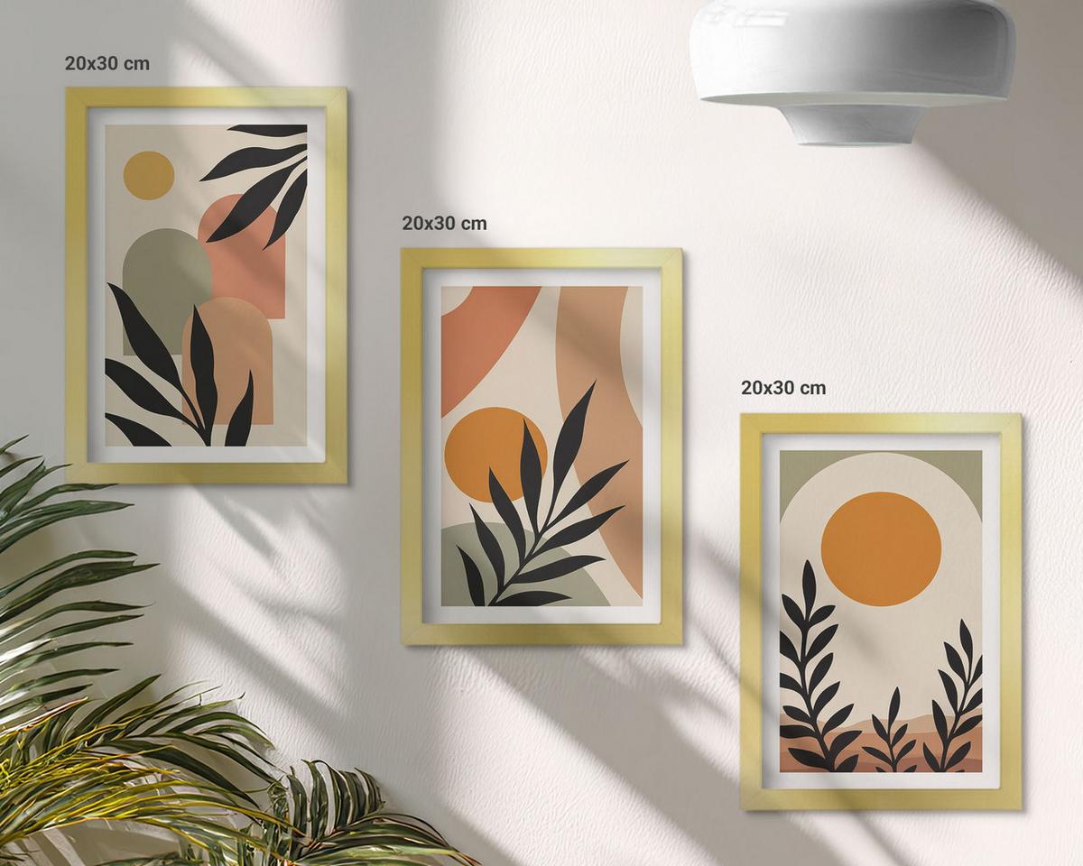 BILDER SET 3er Set - 20x30 cm Goldrahmen - Abstrakte Pflanzenformen - Goldfarben, Kunststoff (20/30cm) - TULUP