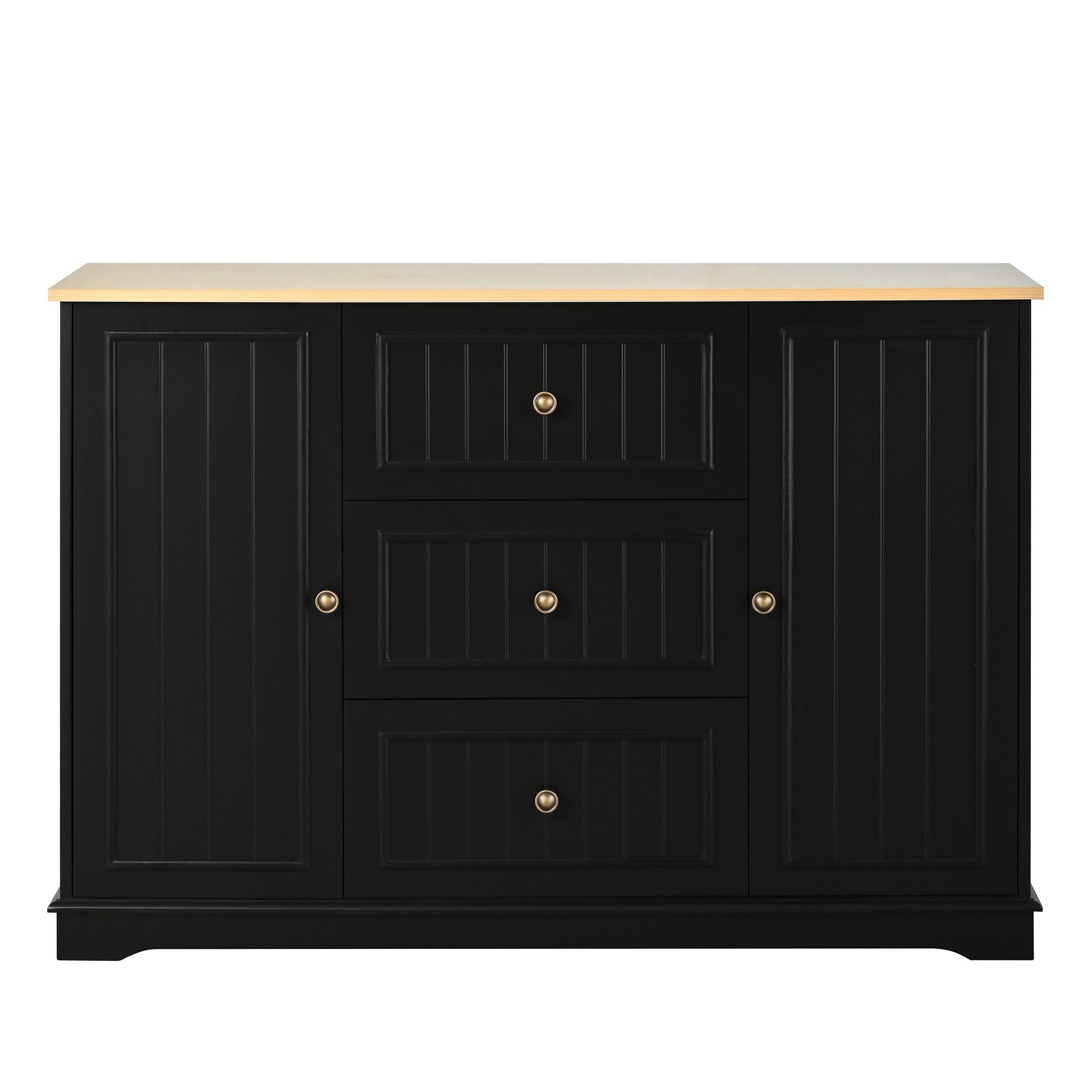 SIDEBOARD mit 3 schubladen & kühlschrank-türen - Schwarz, Holzwerkstoff (126/86/40cm) - Urban Meuble