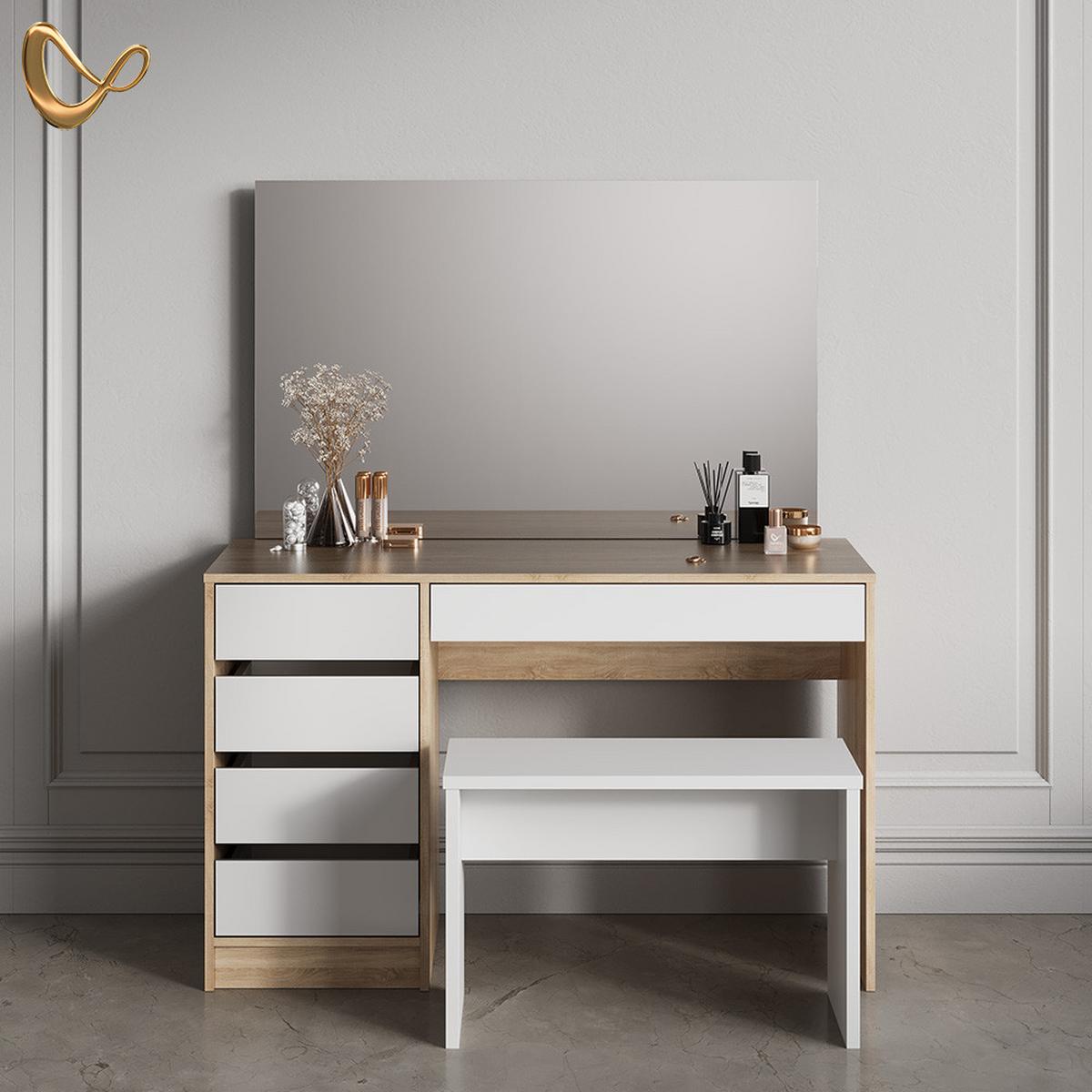 SCHMINKTISCH Imola Weiß/Sonoma 120 cm mit Bank - Weiß/Sonoma Eiche, Holzwerkstoff (120/75/55cm) - Livinity®