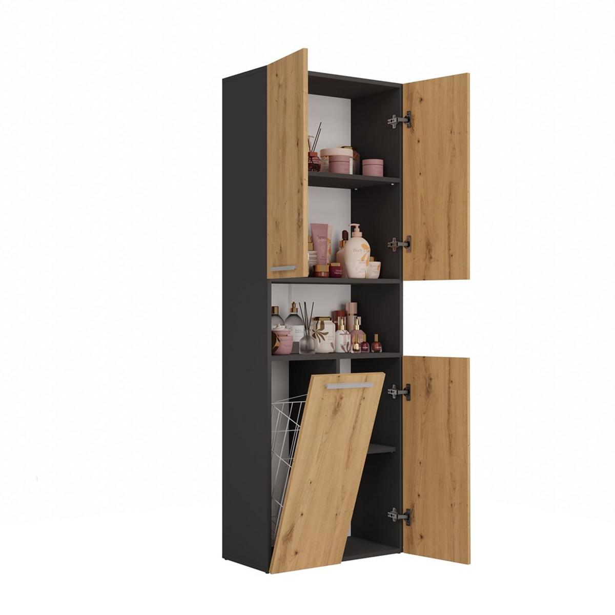 BADEZIMMERSCHRANK Anthrazit, Artisan 60/174/30 - Anthrazit, Holzwerkstoff (60/174/30cm) - RAUMHIRSCH FURNITURE