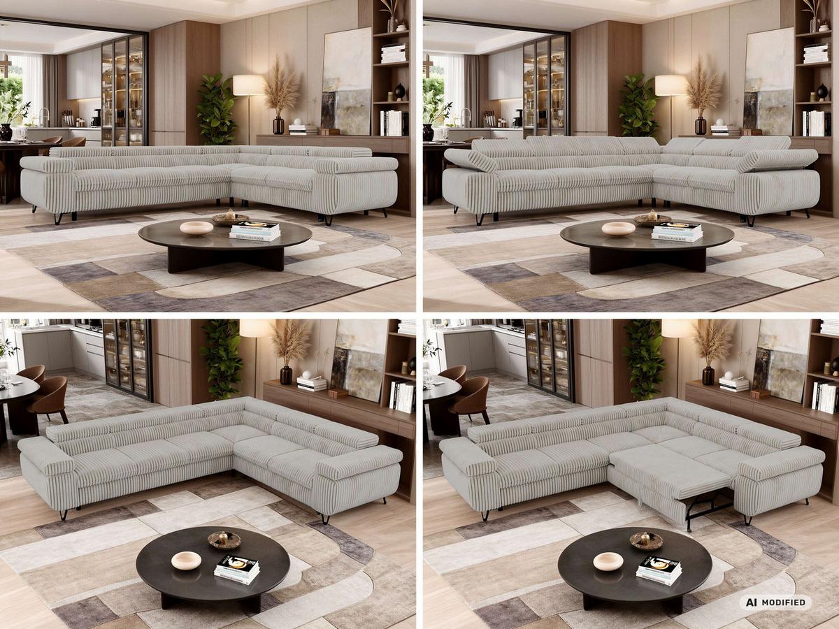 ECKSOFA NORDEN L - Beige Cord - Links Seite - Beige/Creme, Textil/Metall (269/329cm) - MKS