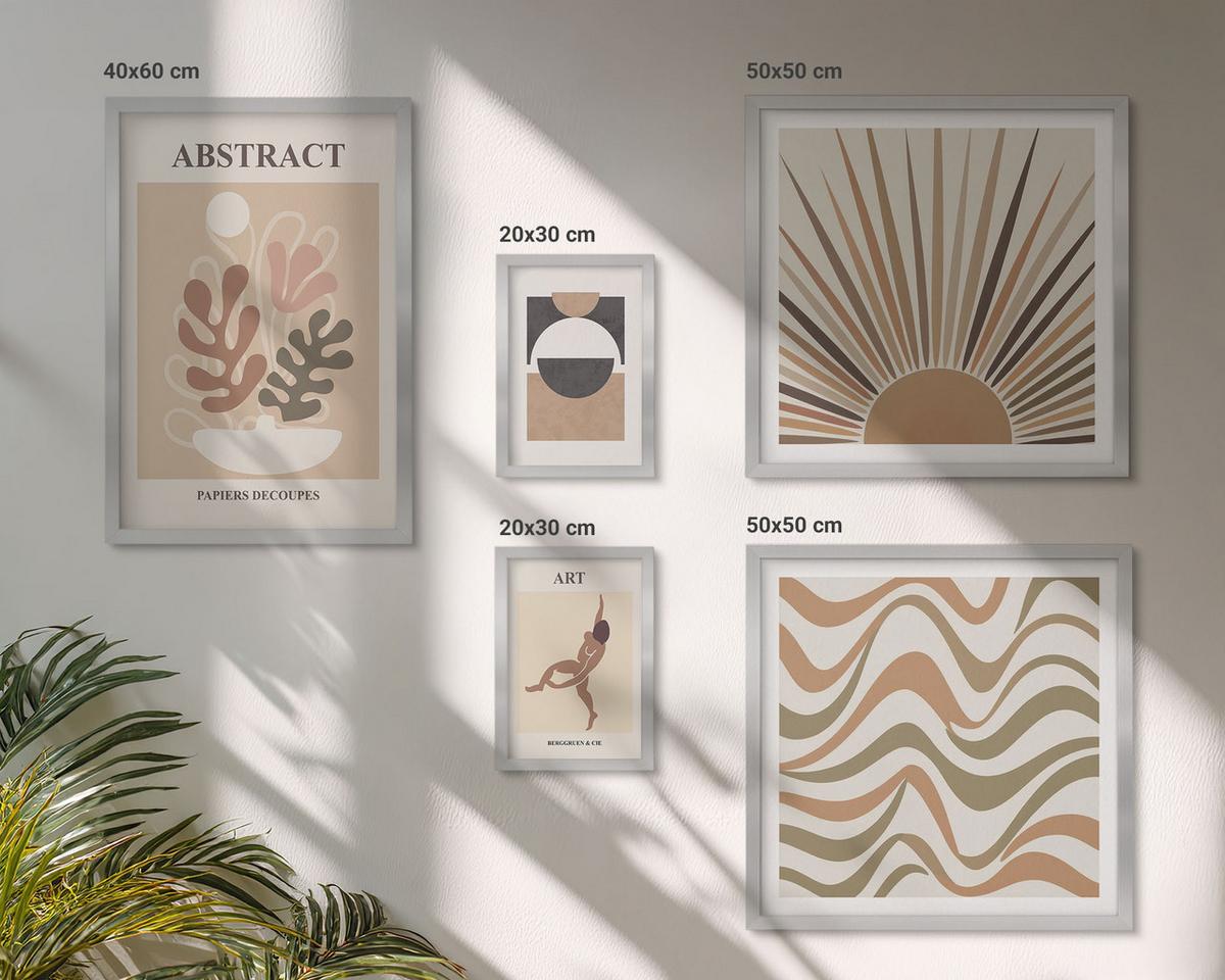 BILDER SET 5er Set - 50x50 cm & 20x30 cm & 40x60 cm Silberner Rahmen - Matisse Boho abstrakte Muster - Silberfarben, Kunststoff (40/60cm) - TULUP