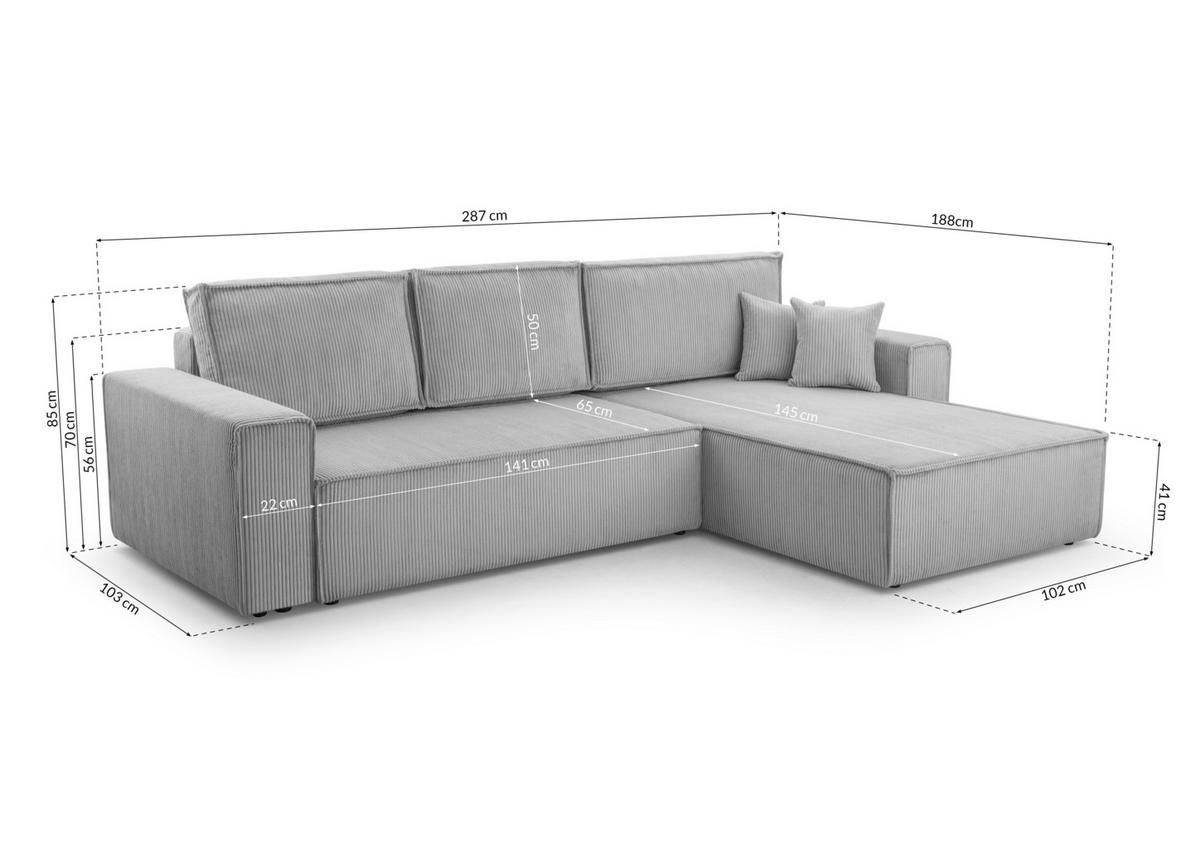 ECKSOFA L Form Cedria Hellgrau 287/145/85 cm mit Schlaffunktion - Hellgrau/Schwarz, Kunststoff/Textil (287/145cm) - AX Living