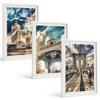 BILDER SET 3er Set - 40x60 cm Weißer Rahmen - Brücken, Türme, europäische Städte - Weiß, Kunststoff (40/60cm) - TULUP