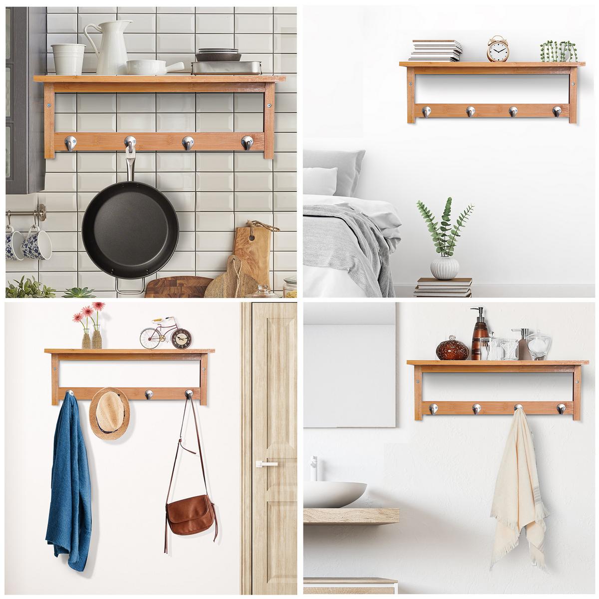 WANDGARDEROBE mit Haken Braun - Naturfarben, Holz/Bambusholz (16/17.5/50cm) - HOMCOM