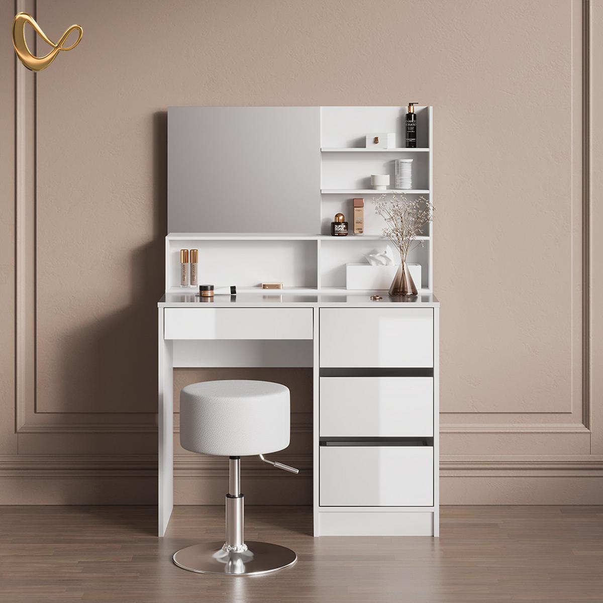 SCHMINKTISCH Imola Weiß 90 cm mit Hocker - Weiß, Holzwerkstoff (90/75/40cm) - Livinity®