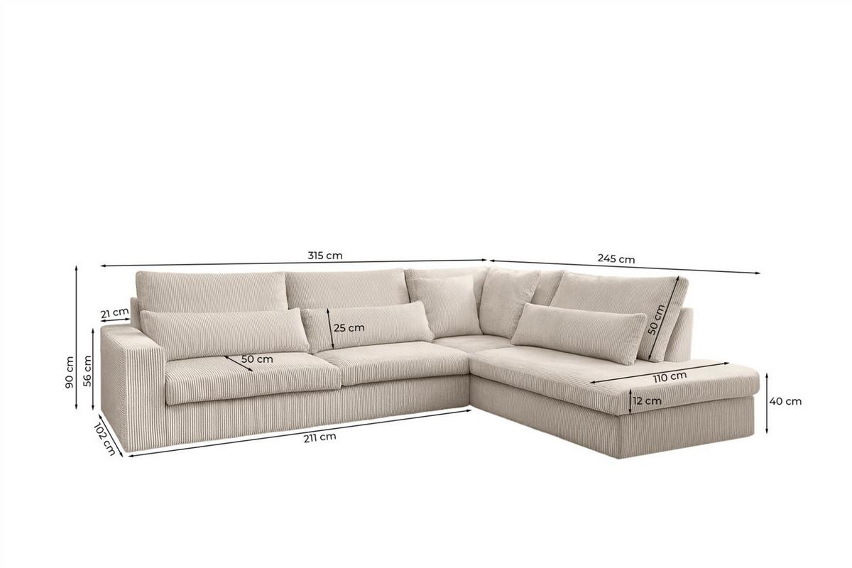 ECKSOFA Thora - Grün, Holzwerkstoff/Textil (315/245cm) - Fun Möbel