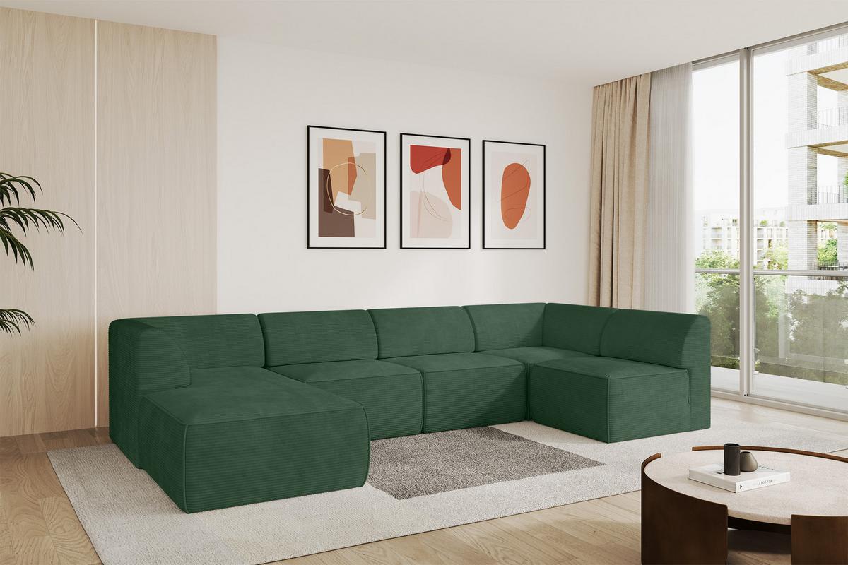 WOHNLANDSCHAFT Ottomane Links MOVO-L 345x180x78 cm Grün Cord - Grün, Holzwerkstoff/Kunststoff (345/78/180cm) - ALTDECOR